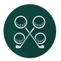 Golf ball and club icon on a green circle