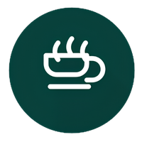 Icon of a steaming coffee cup on a green background