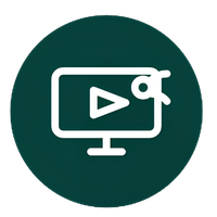 Icon of a computer monitor with a play button on a green circle