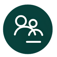 Icon of two people with a line under them on a green circle