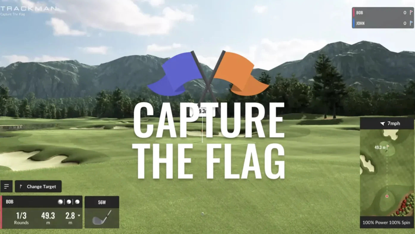 Golf course with 'Capture the Flag' text overlay and game interface elements.